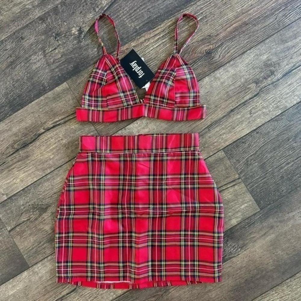 Forplay Red Plaid Schoolgirl Costume Set Bra Top Mini Skirt Sexy Outfit XS/S